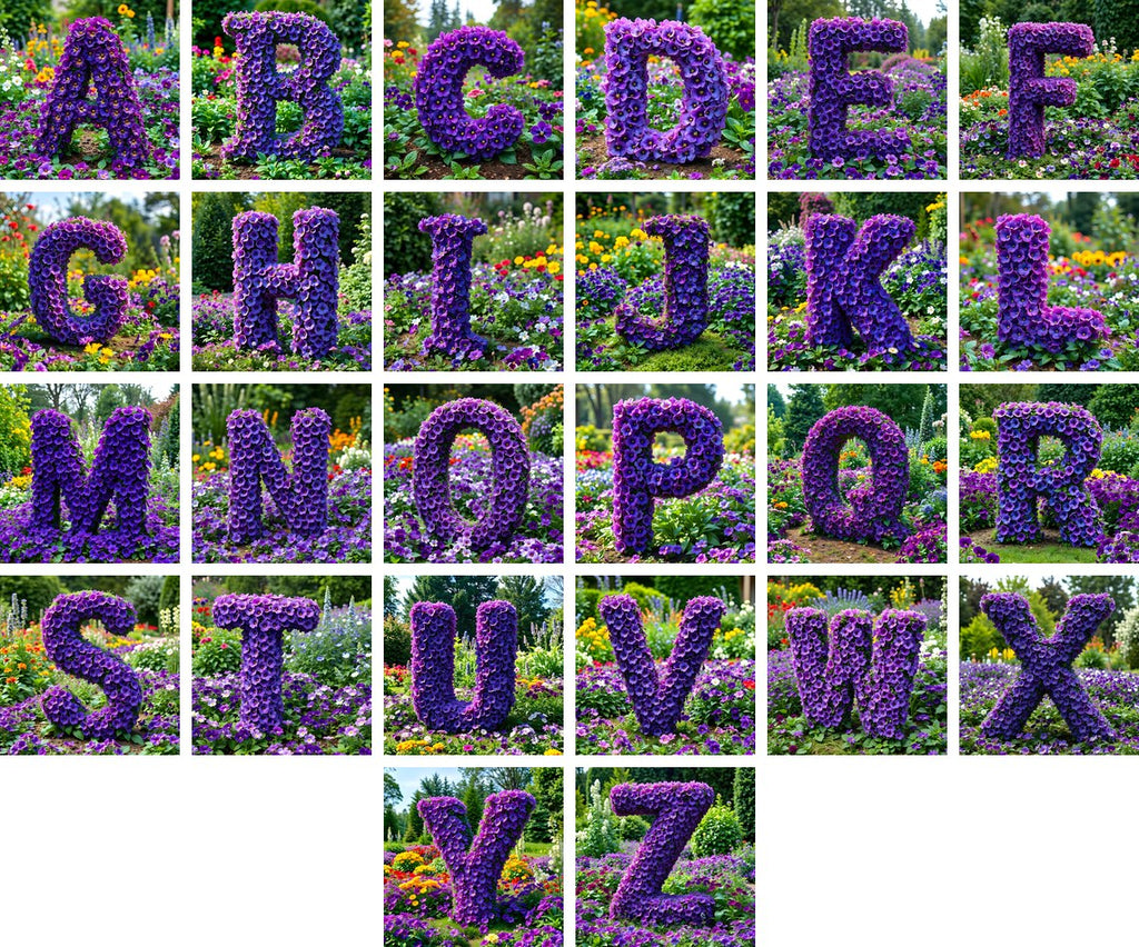 Pansy Garden Bed alphabet — all 26 letters