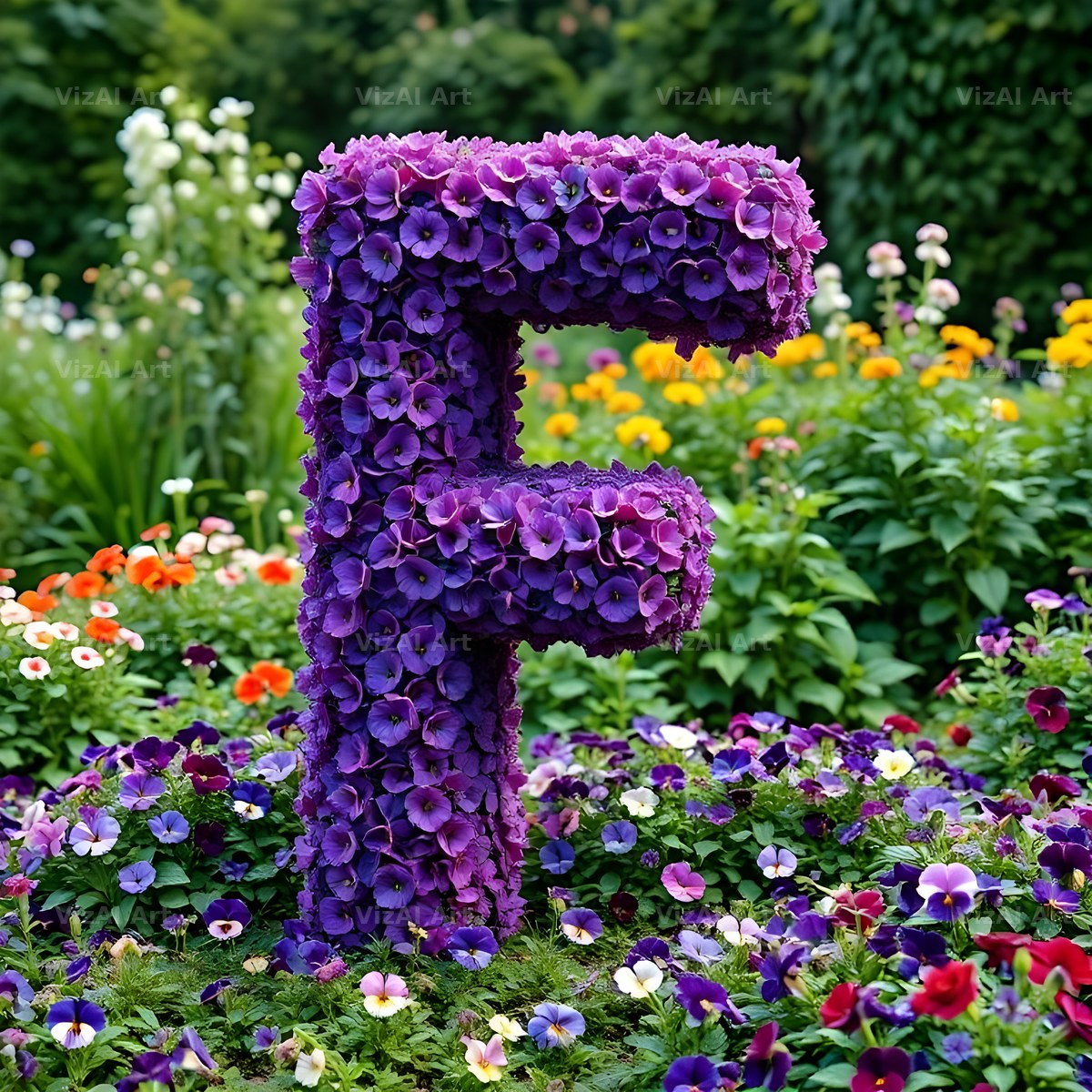 Pansy Garden Bed alphabet letter F