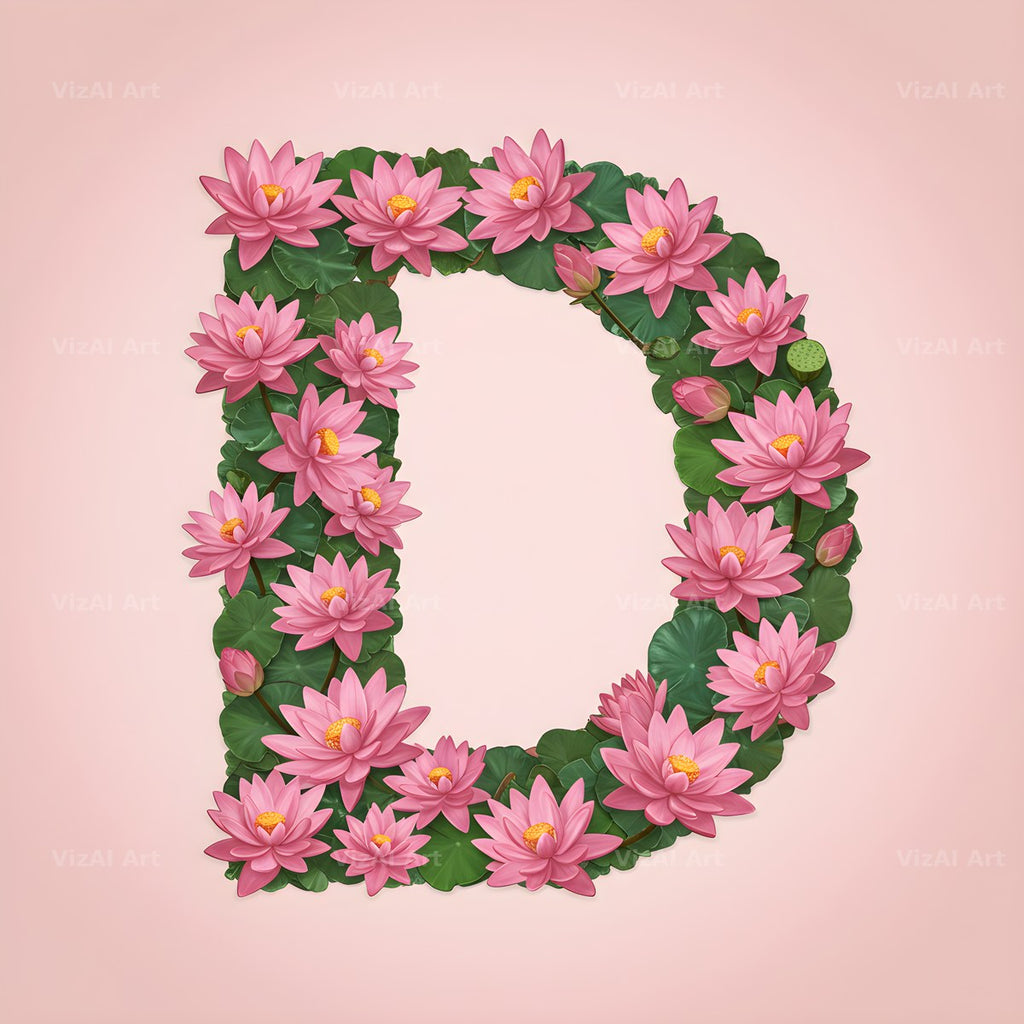 Pink Lotus Bloom alphabet letter D