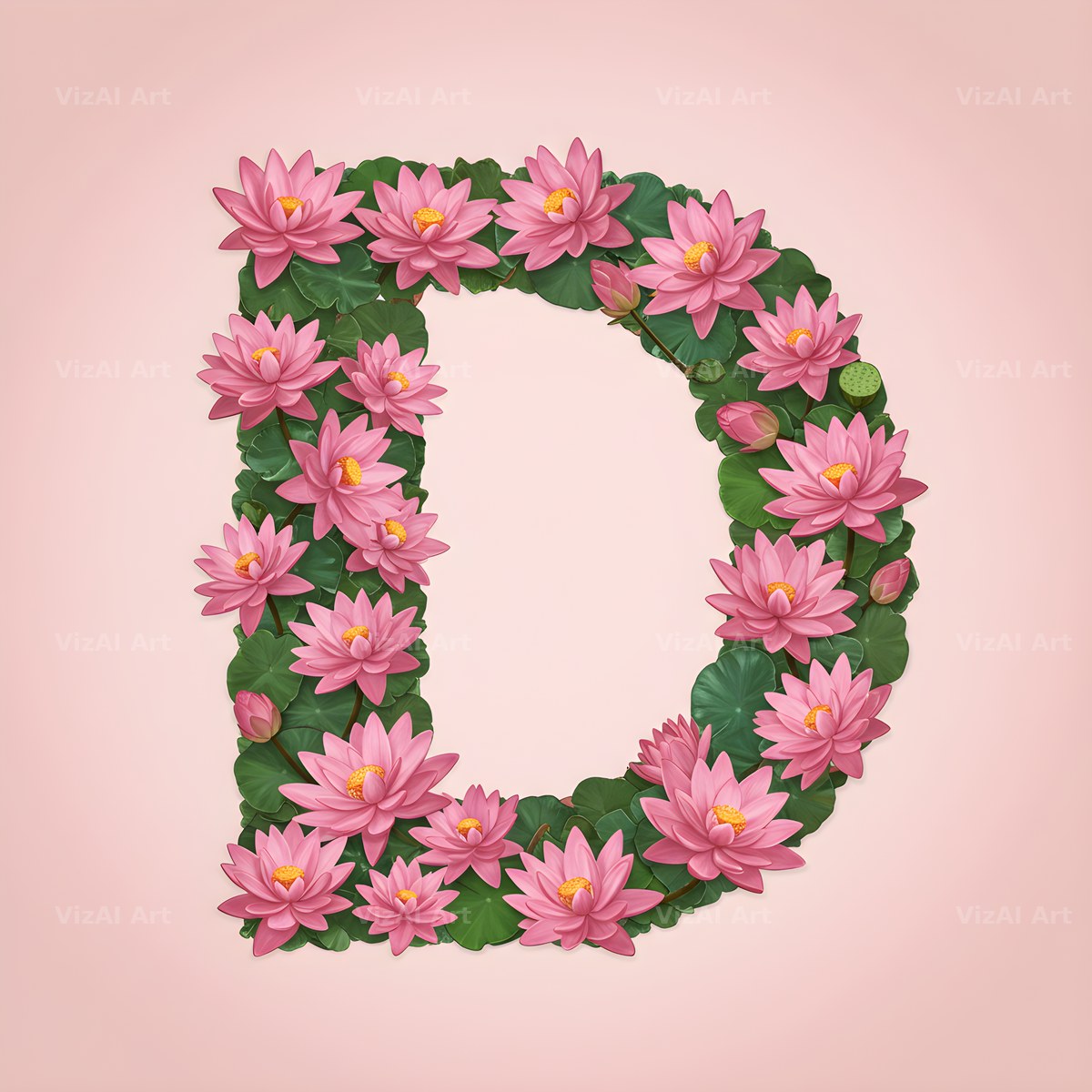 Pink Lotus Bloom alphabet letter D