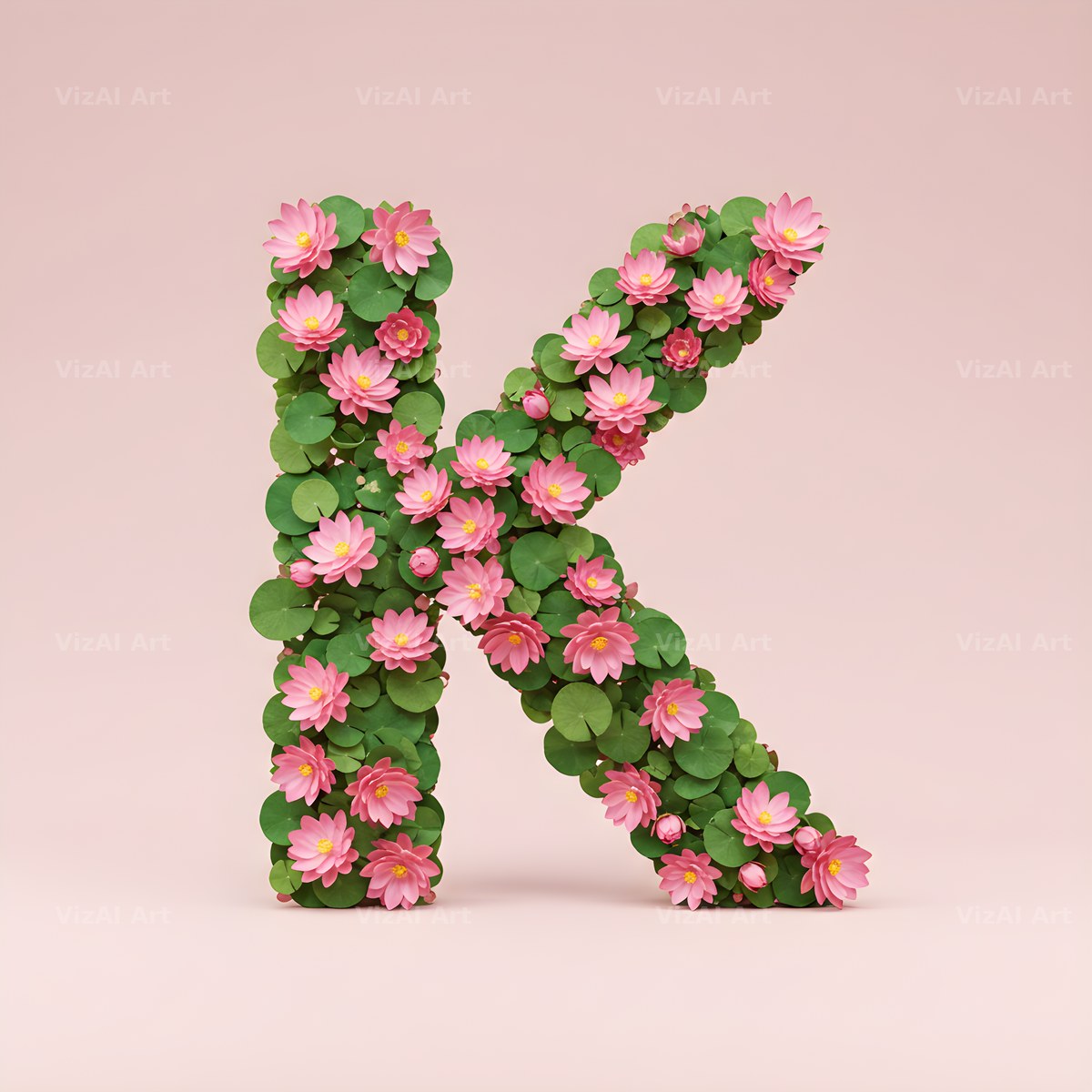 Pink Lotus Bloom alphabet letter K