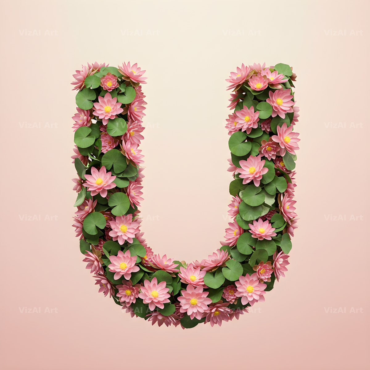 Pink Lotus Bloom alphabet letter U