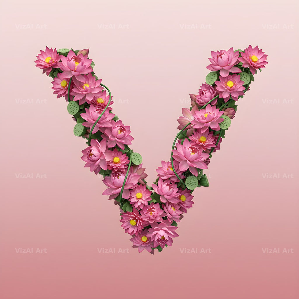 Pink Lotus Bloom alphabet letter V