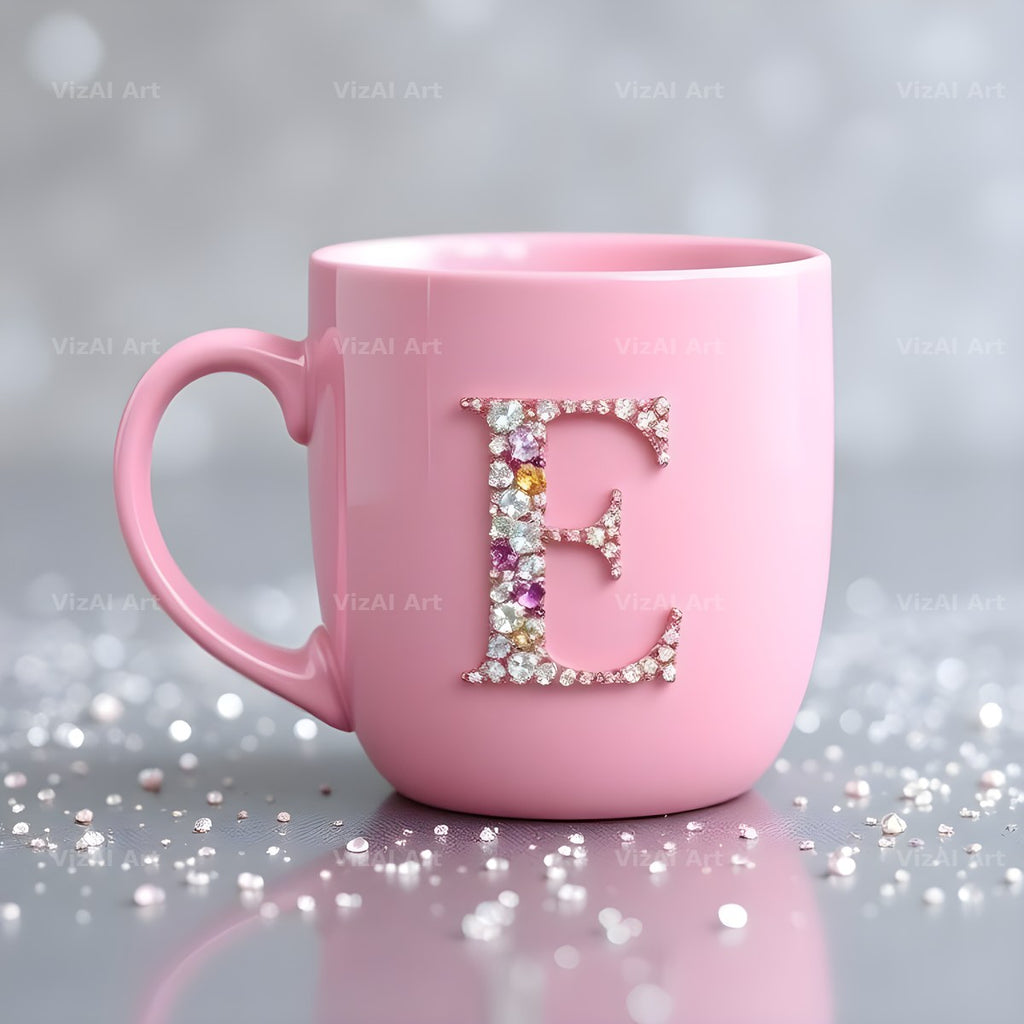 Pink Coffee Mug alphabet letter E