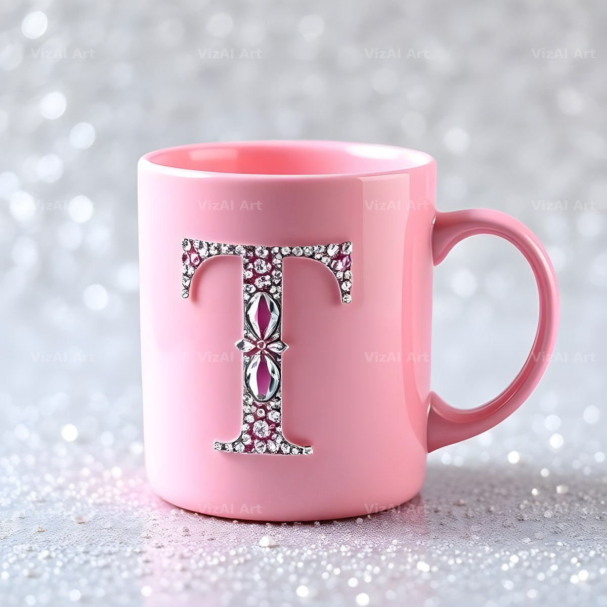 Pink Coffee Mug alphabet letter T