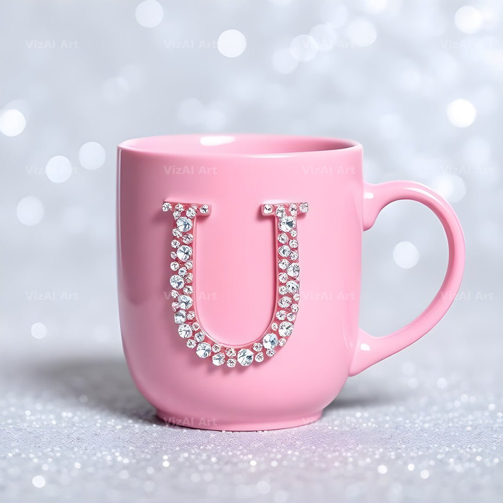 Pink Coffee Mug alphabet letter U