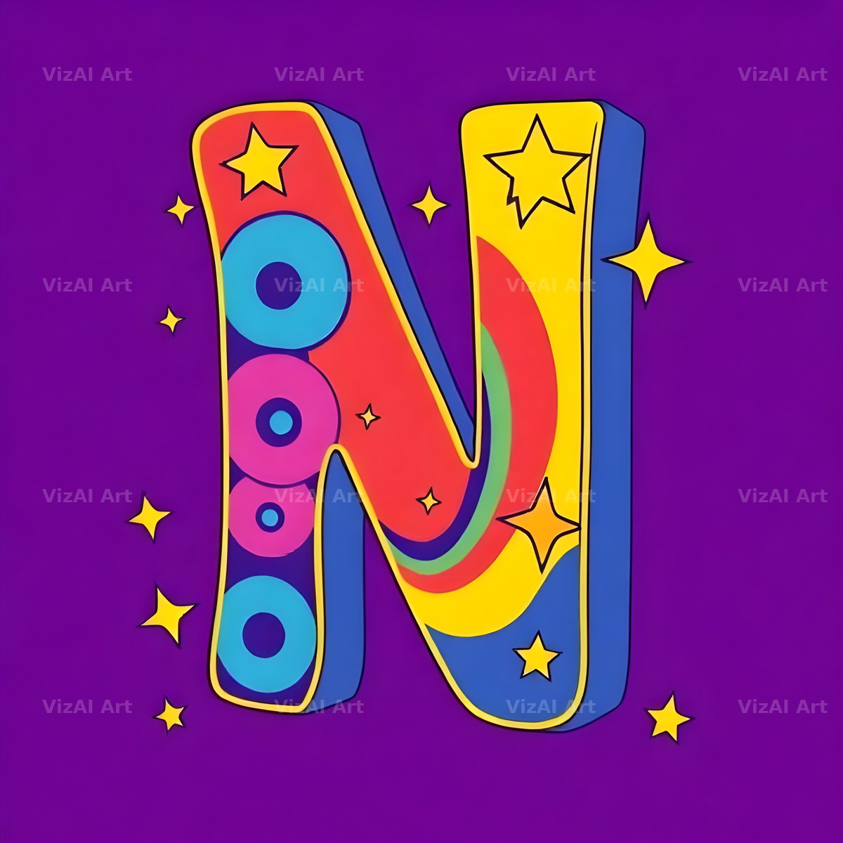 Pop Comic Sparkle alphabet letter N