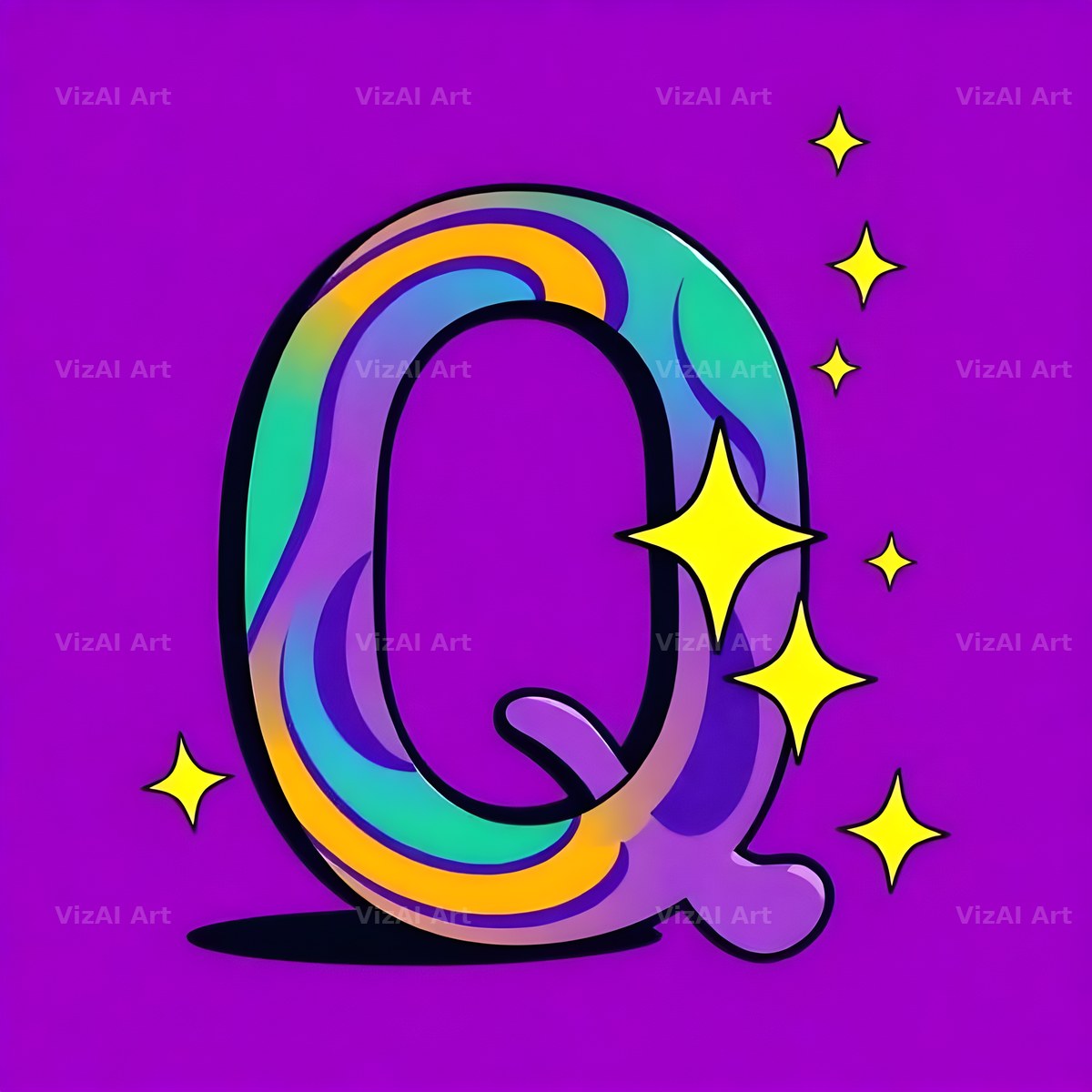Pop Comic Sparkle alphabet letter Q