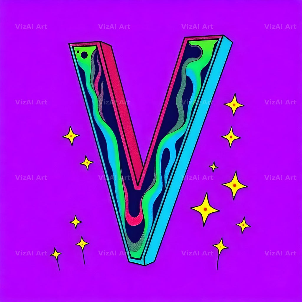 Pop Comic Sparkle alphabet letter V