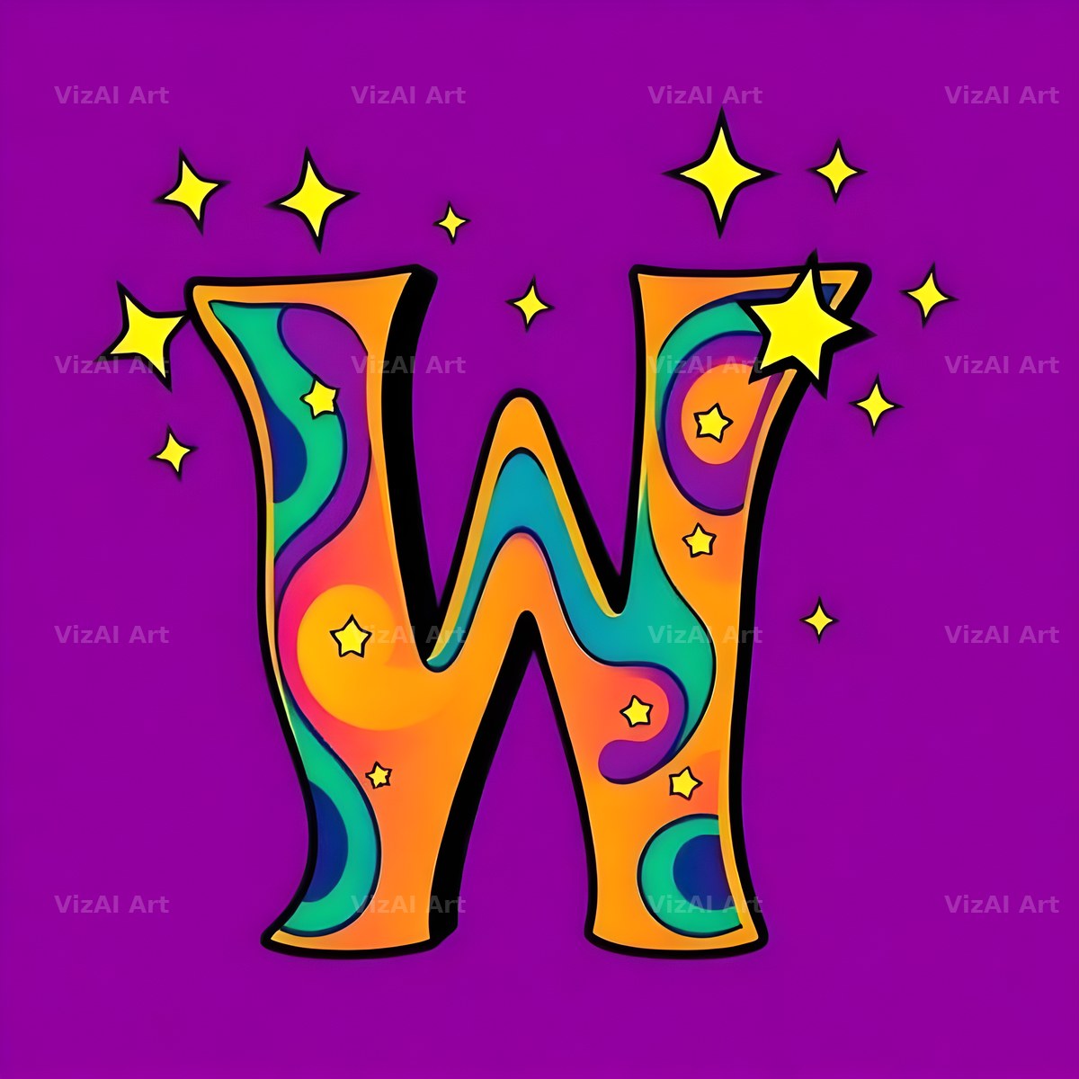 Pop Comic Sparkle alphabet letter W