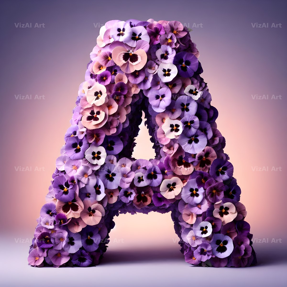 Purple Pansy Bloom alphabet letter A