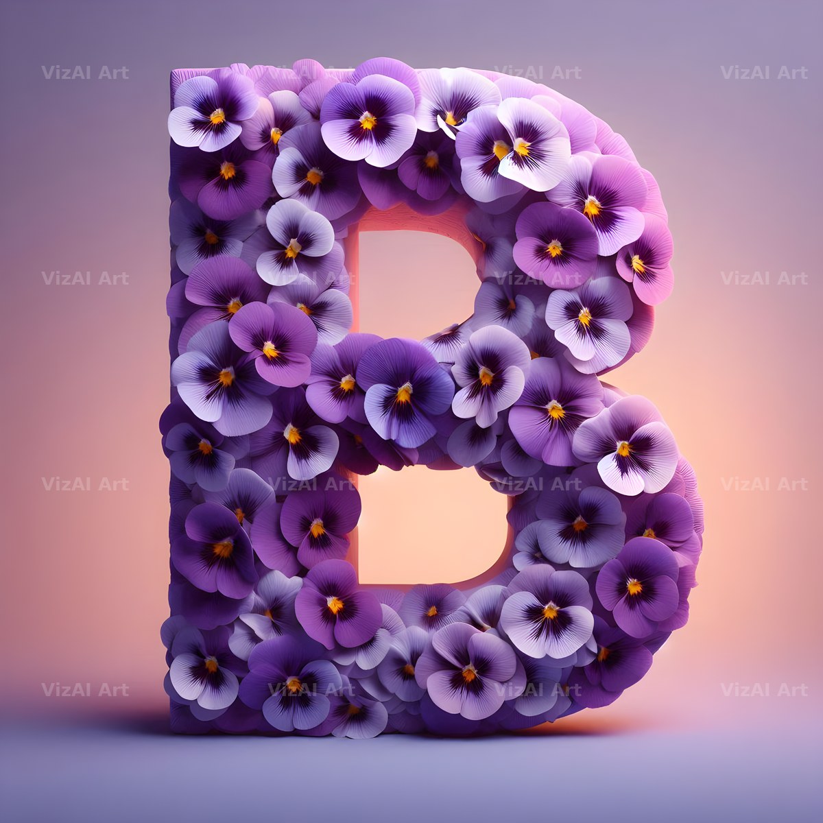 Purple Pansy Bloom alphabet letter B