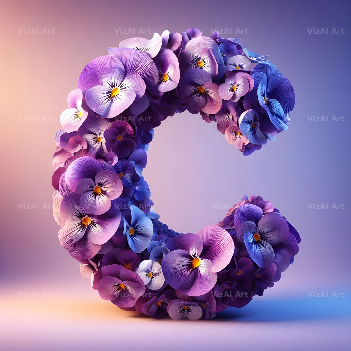 Purple Pansy Bloom alphabet letter C