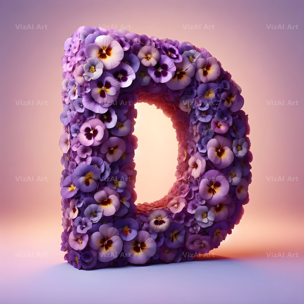 Purple Pansy Bloom alphabet letter D