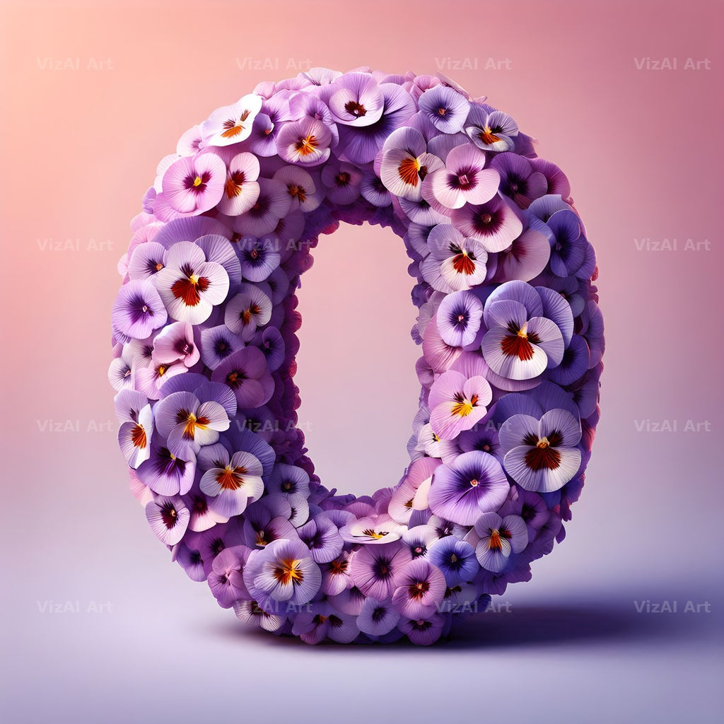 Purple Pansy Bloom alphabet letter O
