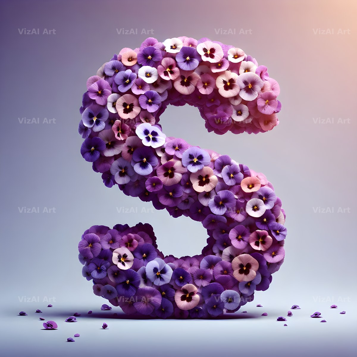 Purple Pansy Bloom alphabet letter S