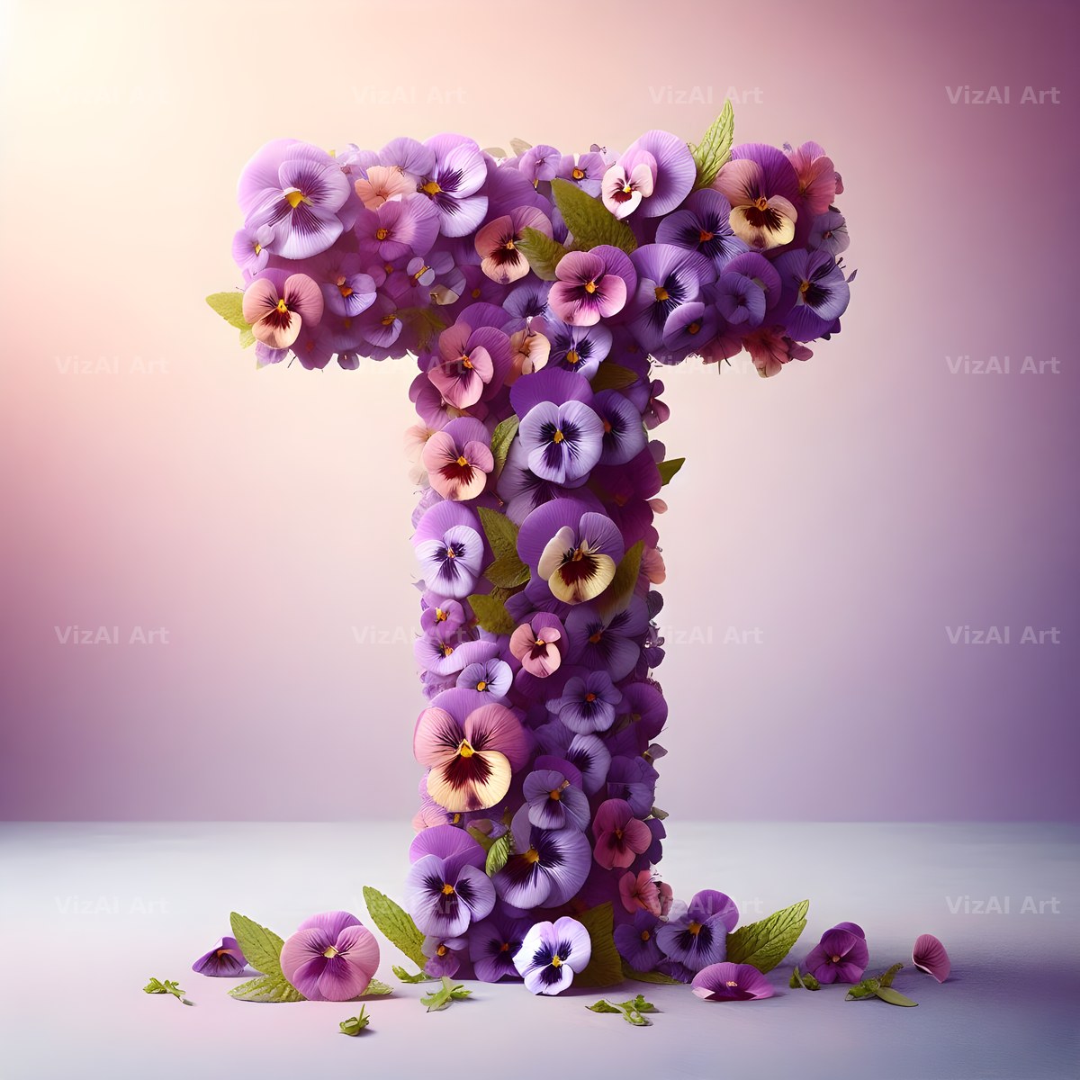 Purple Pansy Bloom alphabet letter T