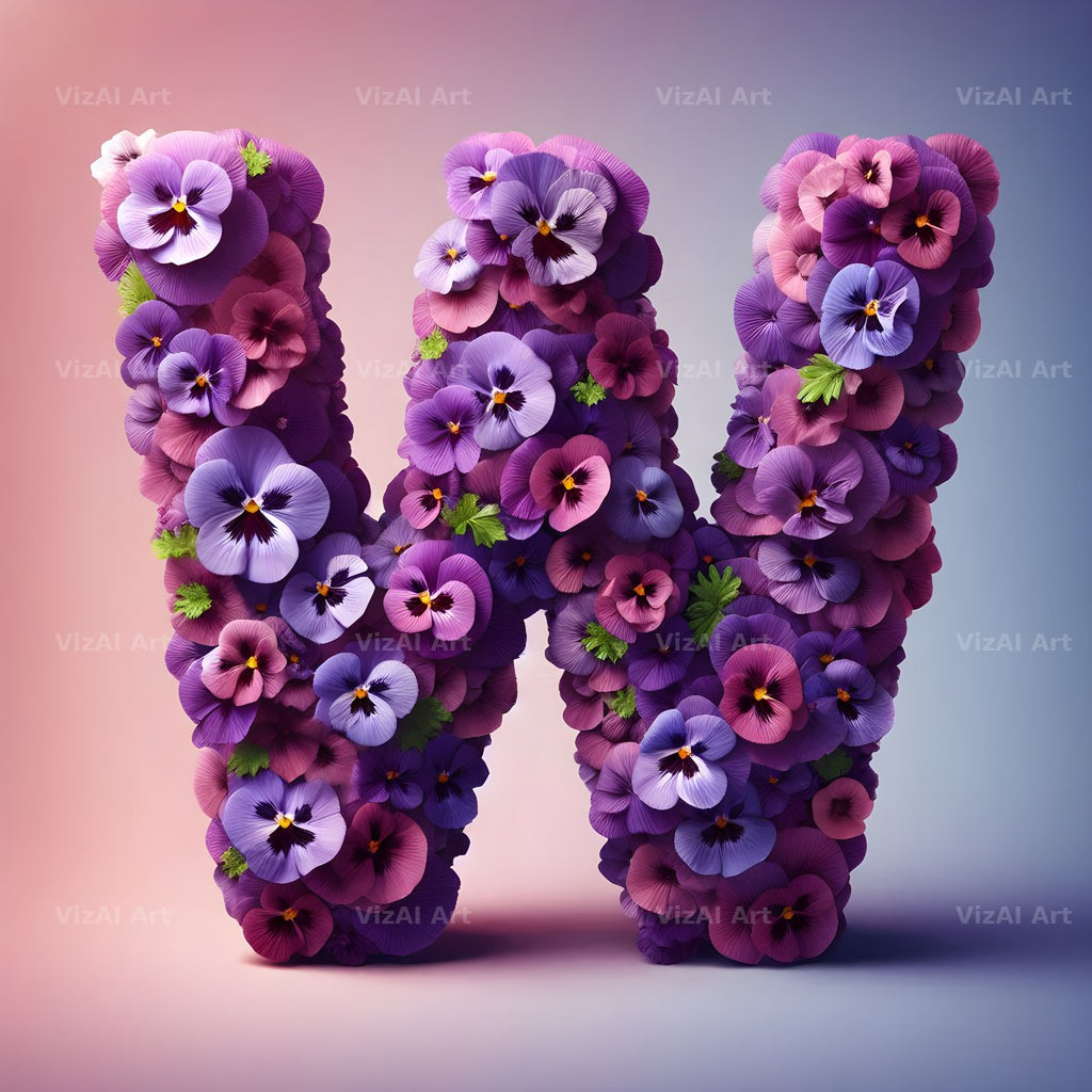 Purple Pansy Bloom alphabet letter W
