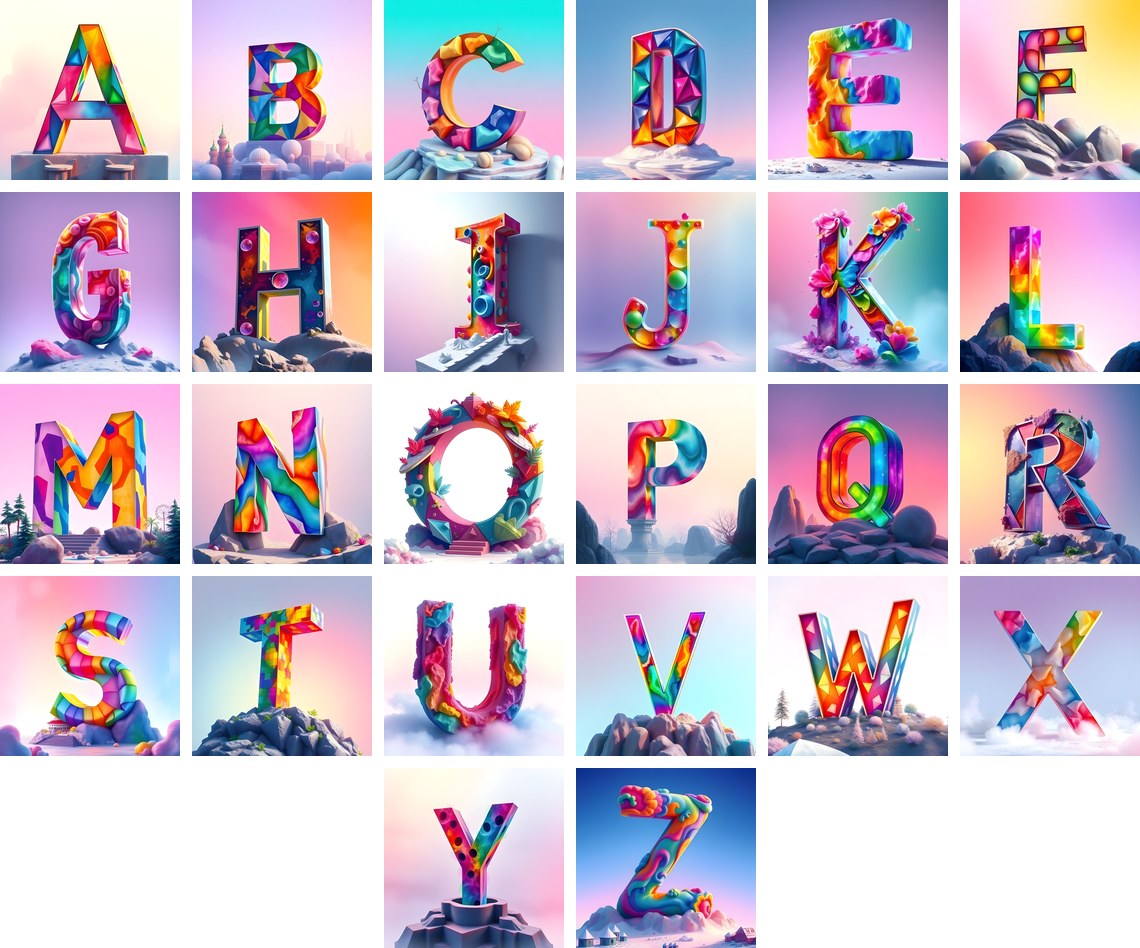 Papercraft Skyline alphabet — all 26 letters