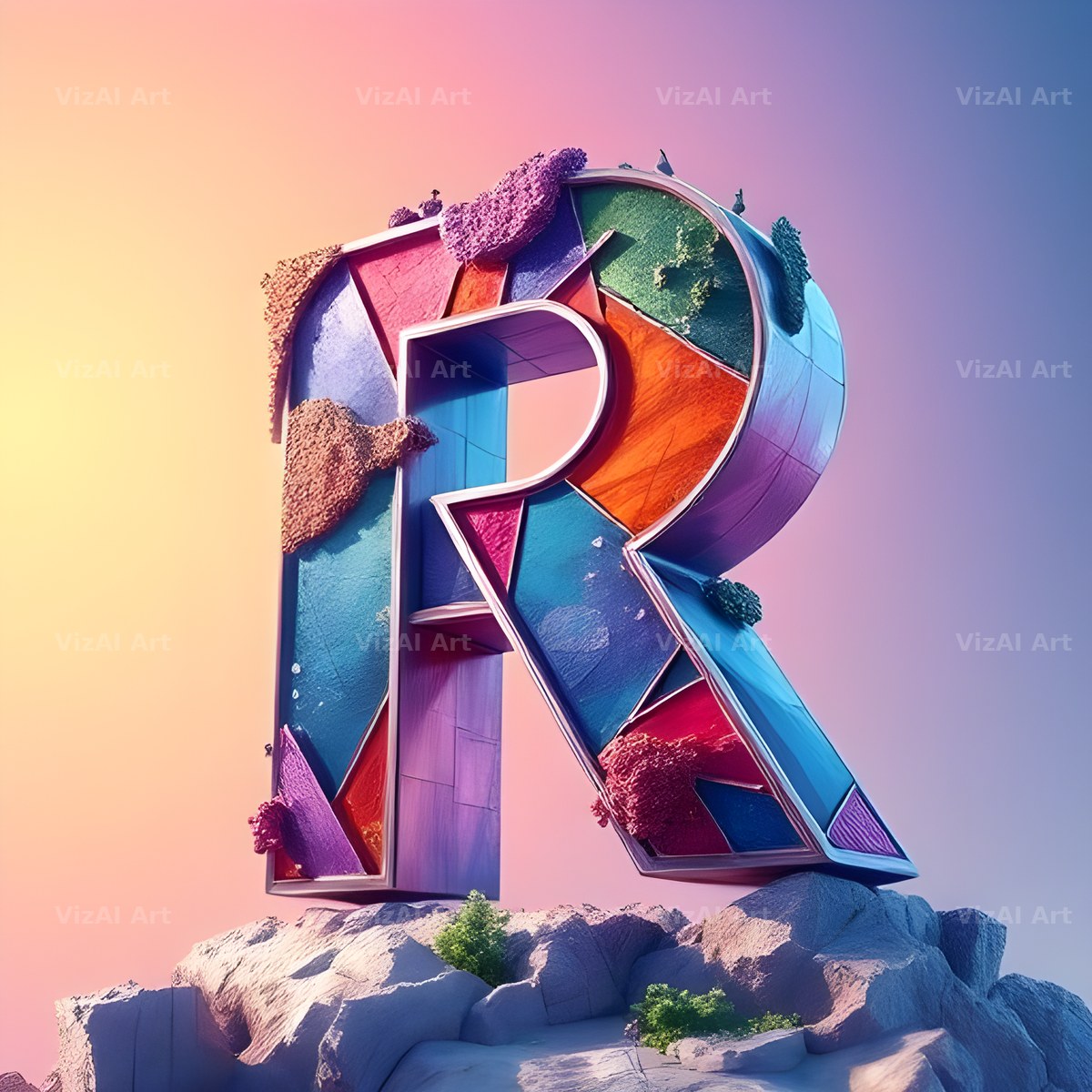 Papercraft Skyline alphabet letter R