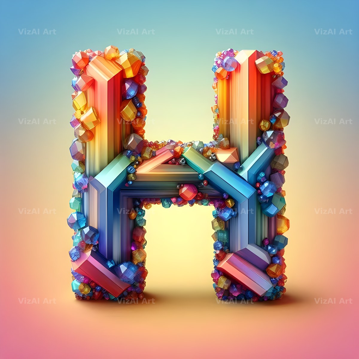 Rainbow Crystal Bead alphabet letter H