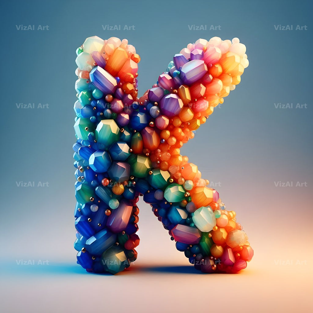 Rainbow Crystal Bead alphabet letter K