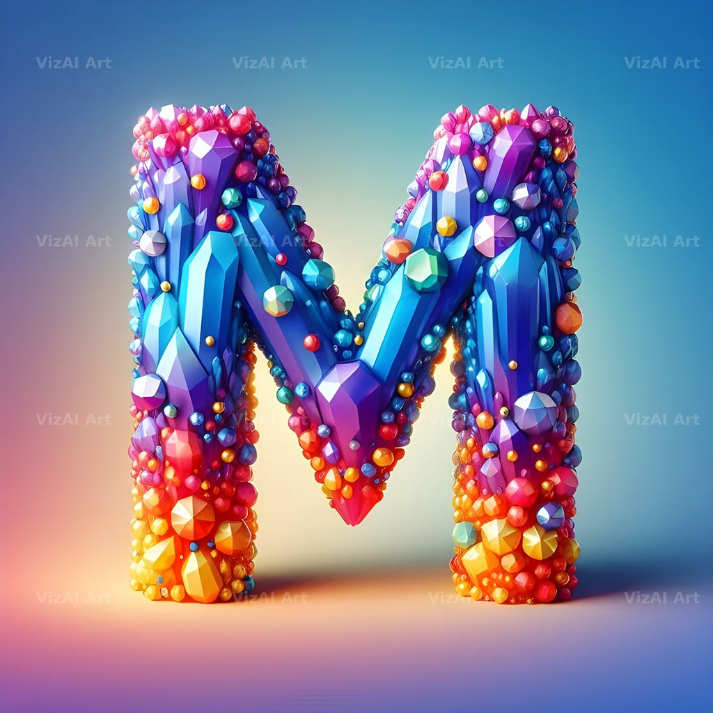 Rainbow Crystal Bead alphabet letter M