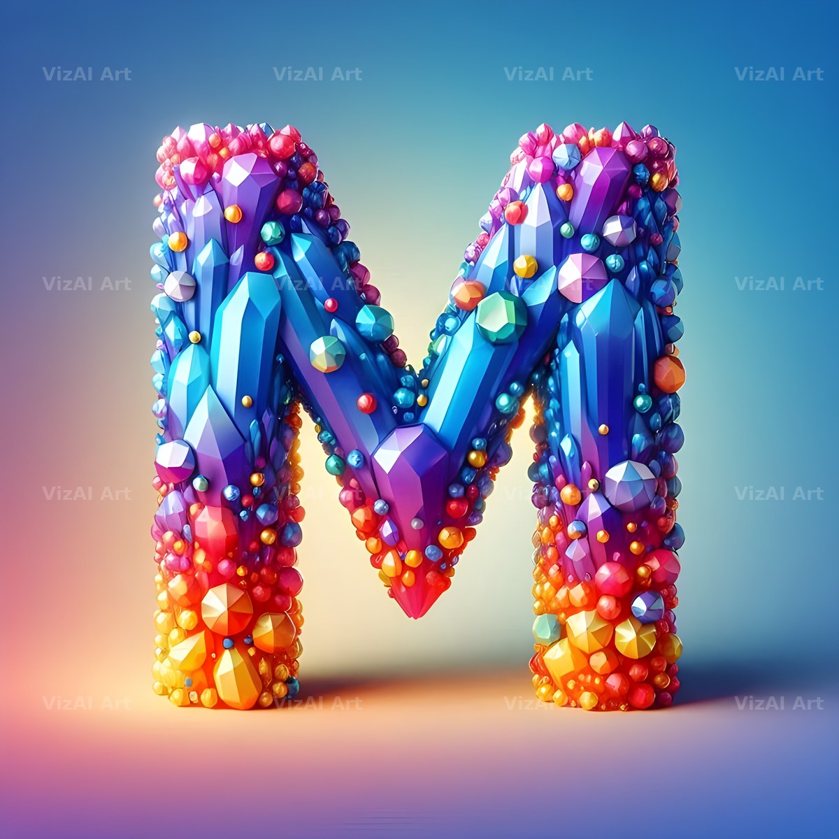 Rainbow Crystal Bead alphabet letter M