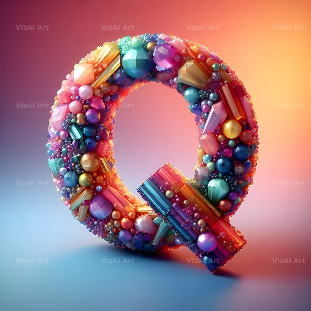 Rainbow Crystal Bead alphabet letter Q