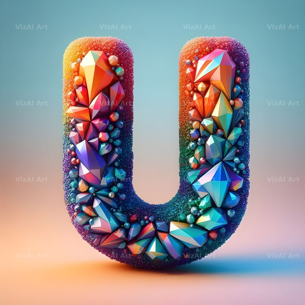 Rainbow Crystal Bead alphabet letter U