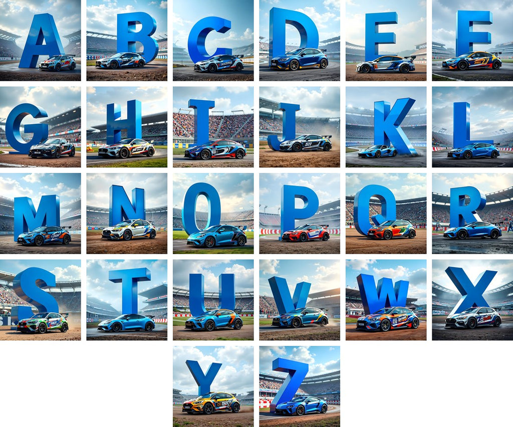 Race Car Circuit alphabet — all 26 letters