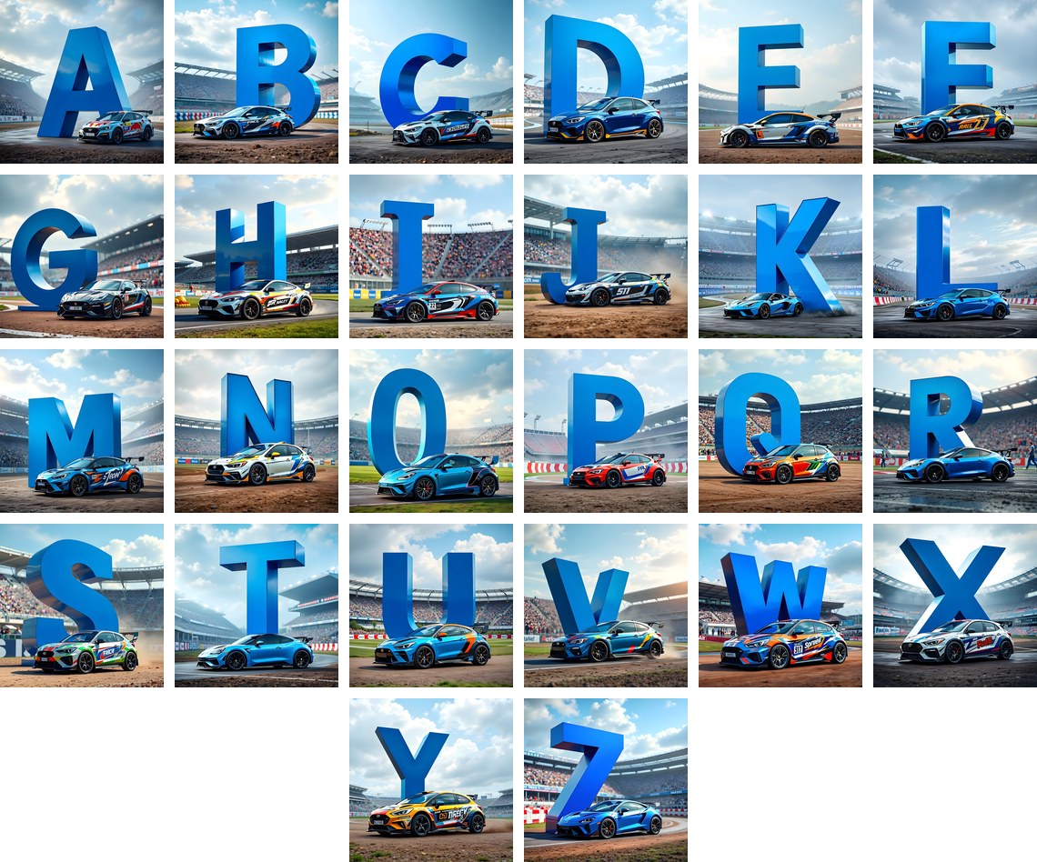Race Car Circuit alphabet — all 26 letters