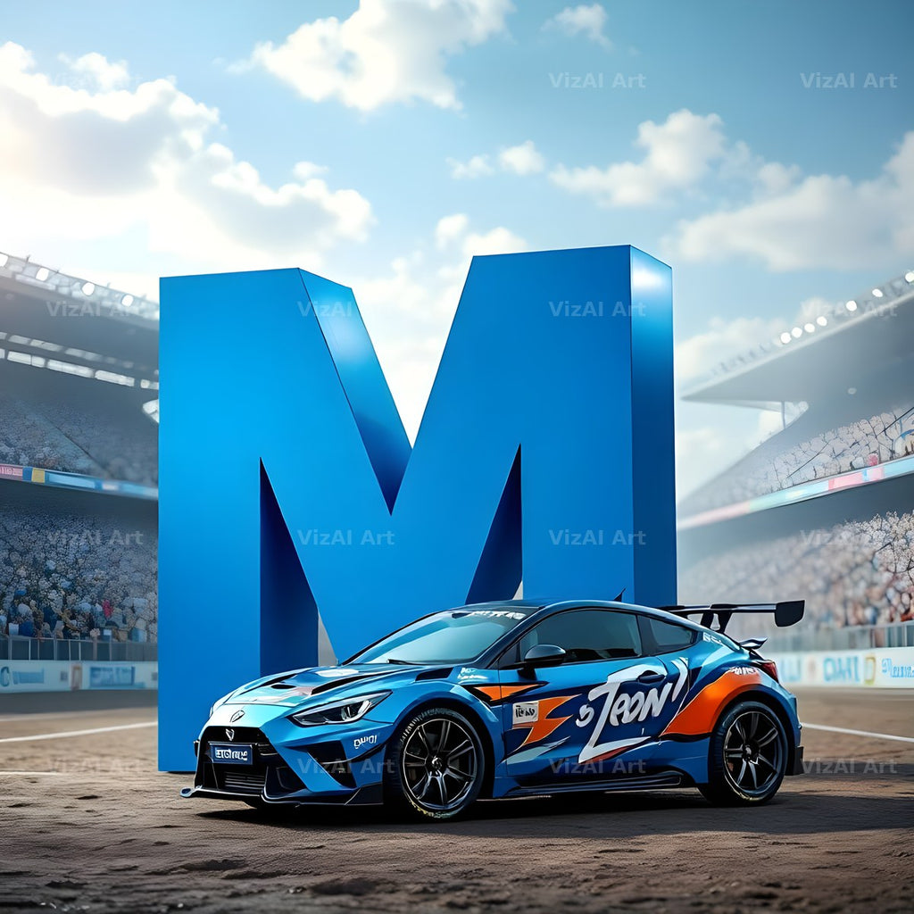 Race Car Circuit alphabet letter M