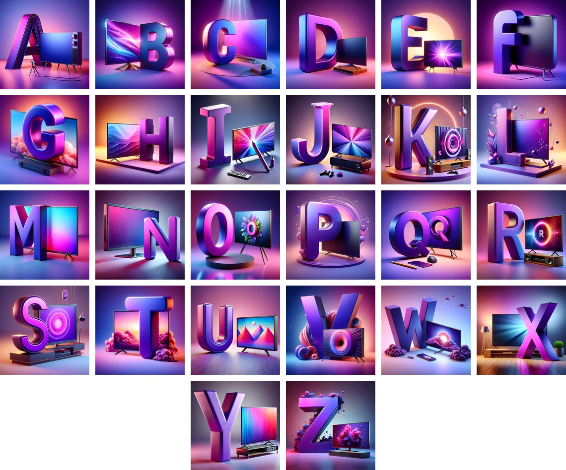 Retro TV Screen alphabet — all 26 letters