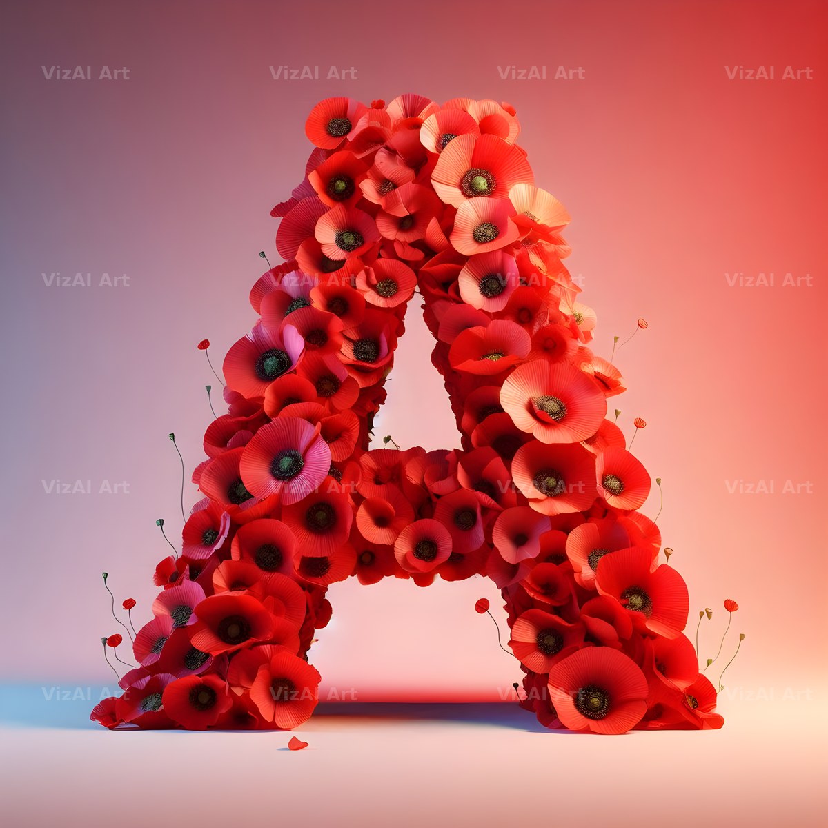Red Poppy Field alphabet letter A