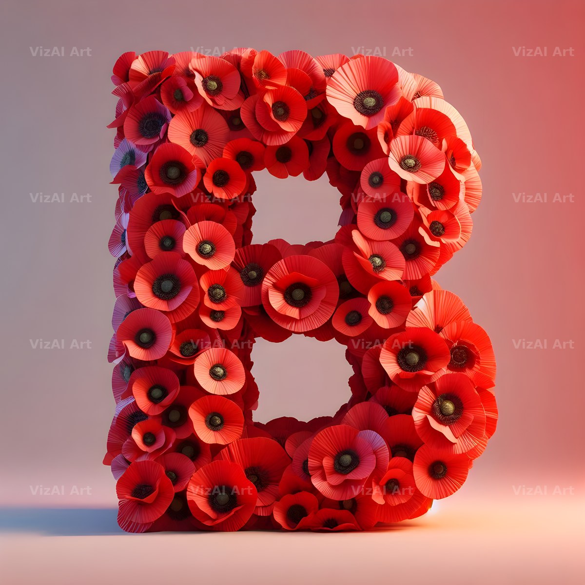 Red Poppy Field alphabet letter B