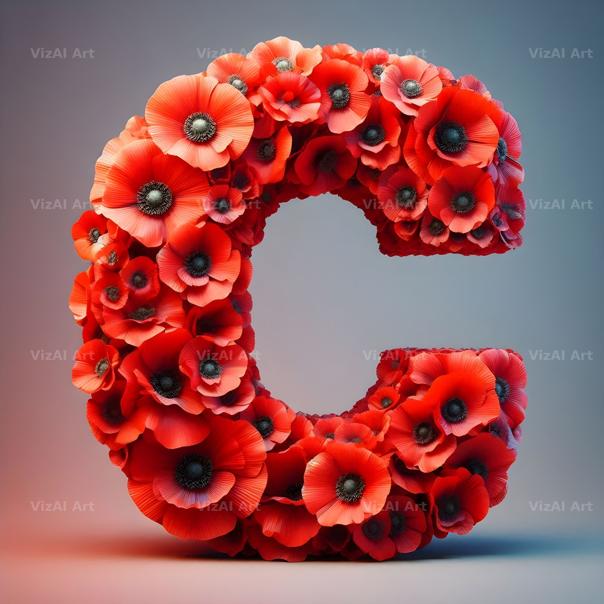 Red Poppy Field alphabet letter C