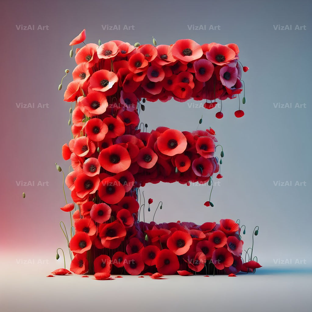 Red Poppy Field alphabet letter E