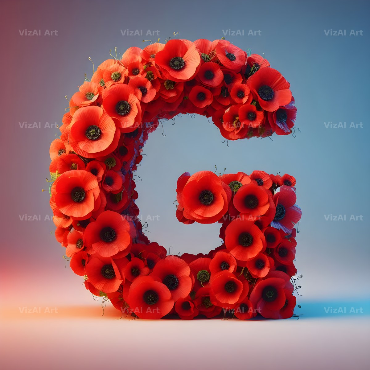 Red Poppy Field alphabet letter G