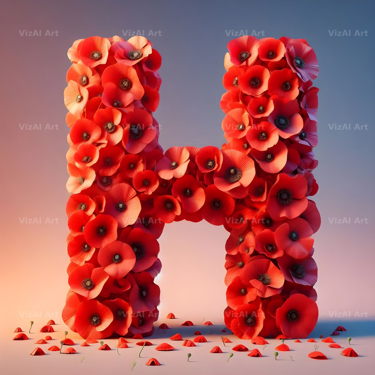 Red Poppy Field alphabet letter H