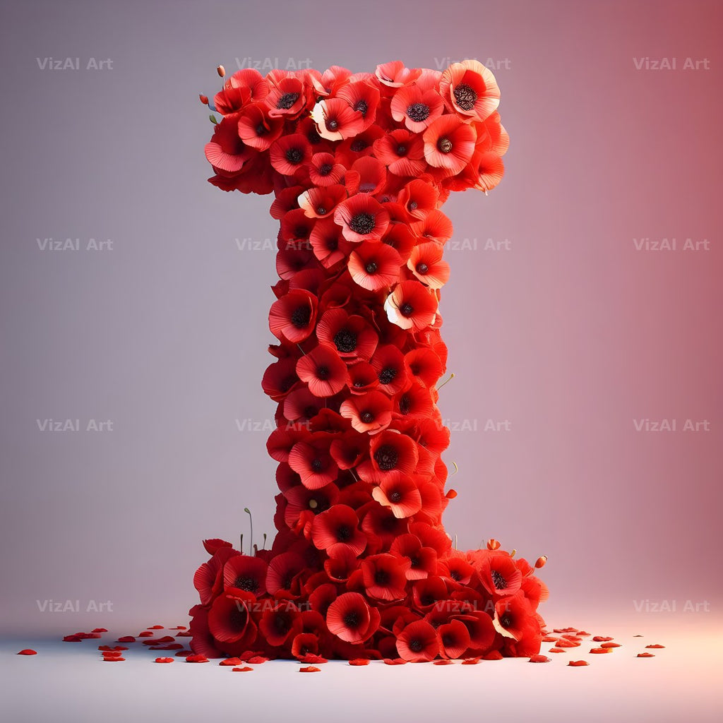 Red Poppy Field alphabet letter I