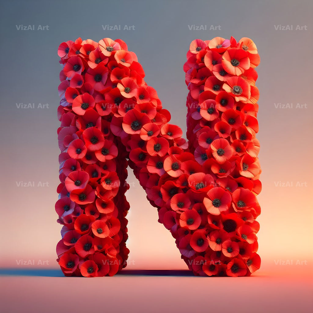 Red Poppy Field alphabet letter N