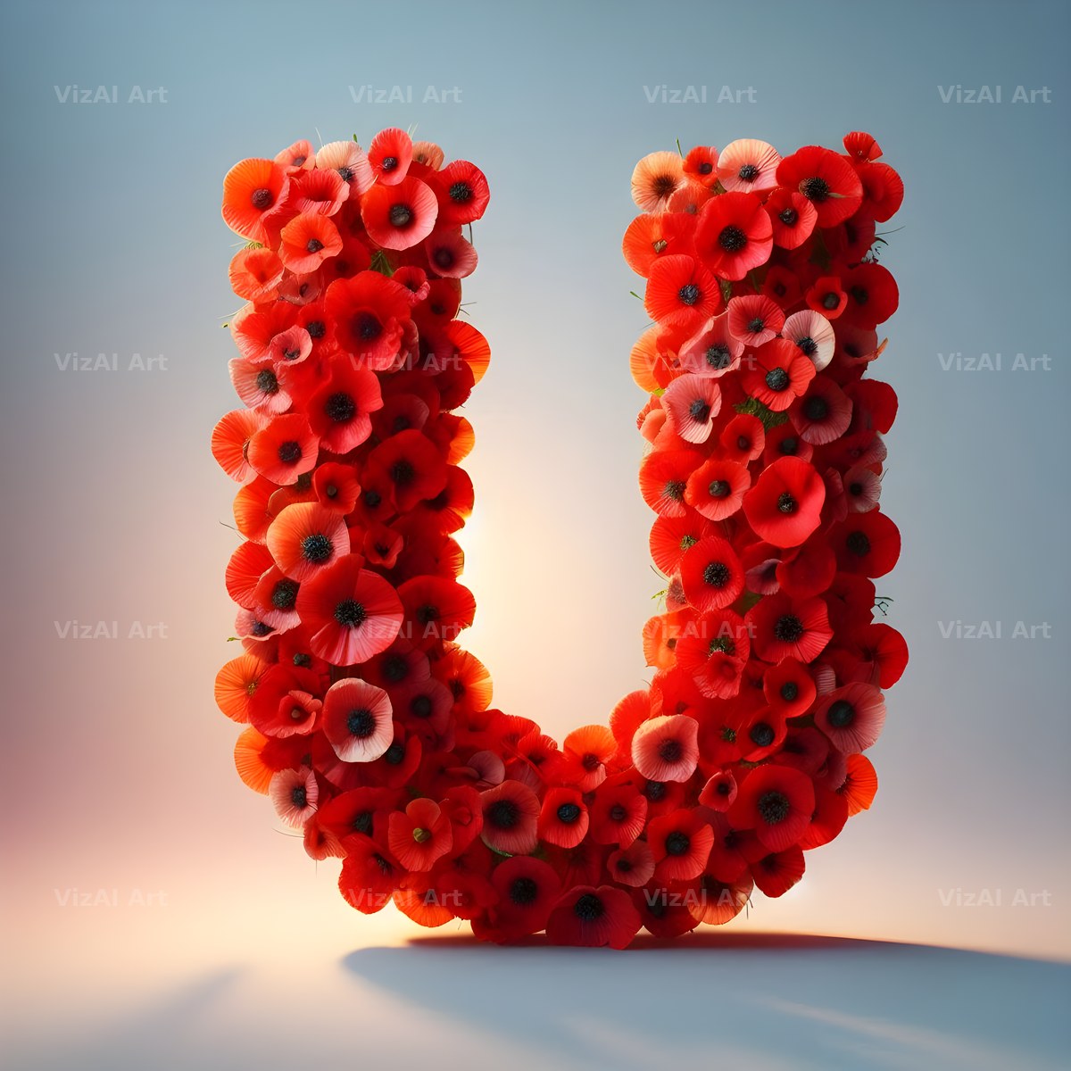Red Poppy Field alphabet letter U