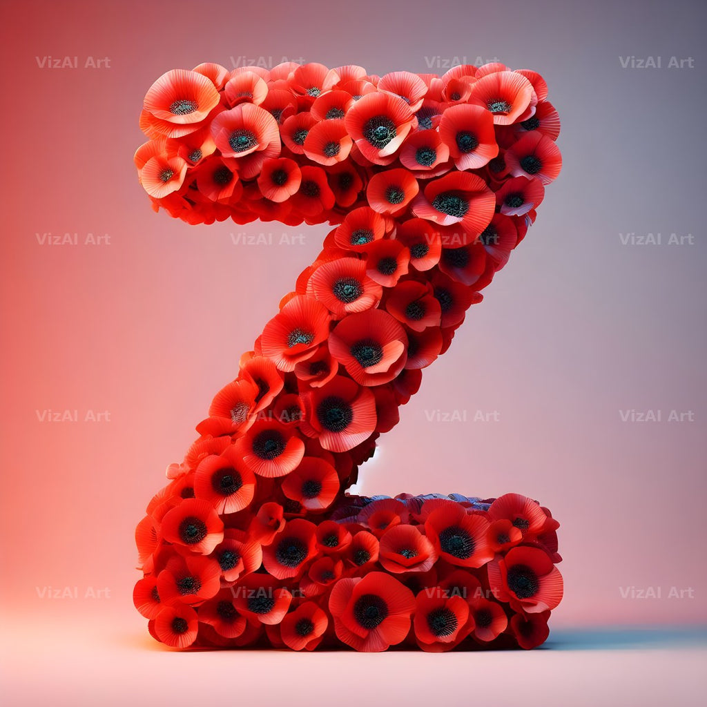 Red Poppy Field alphabet letter Z