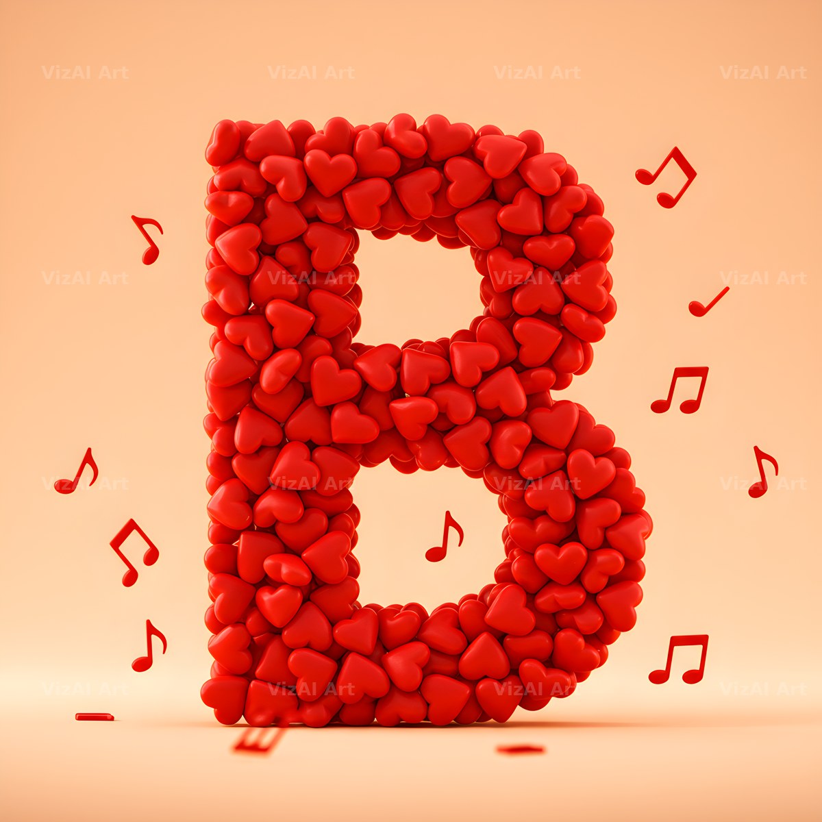 Red Heart Petal alphabet letter B