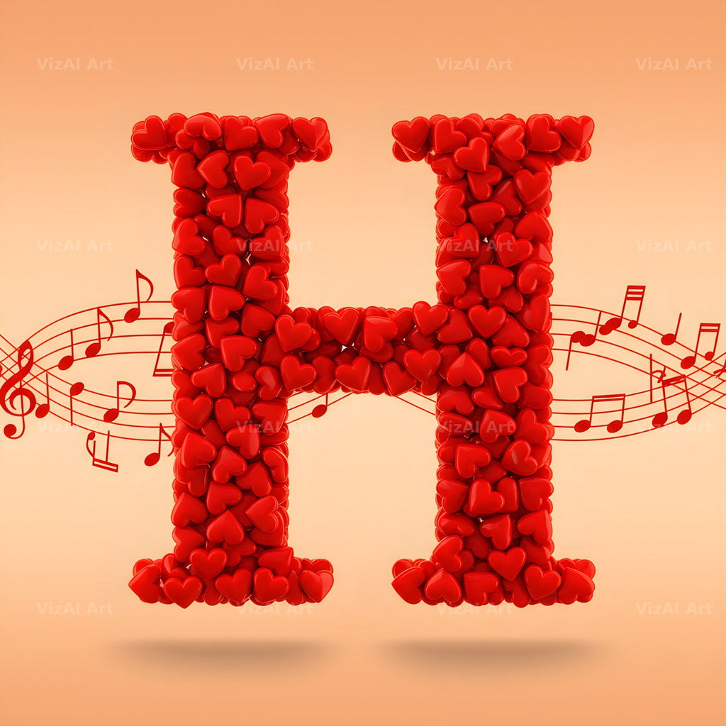 Red Heart Petal alphabet letter H