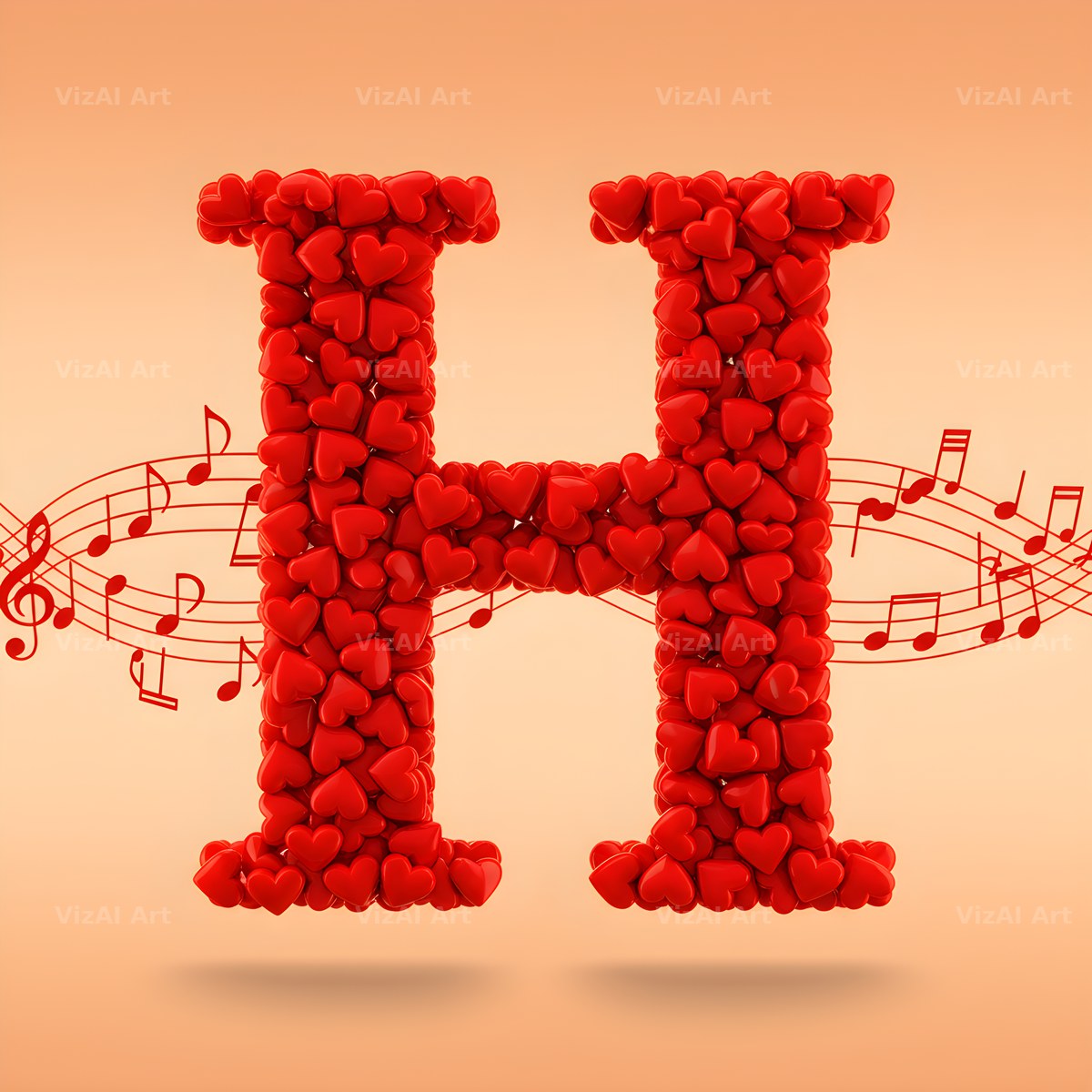 Red Heart Petal alphabet letter H