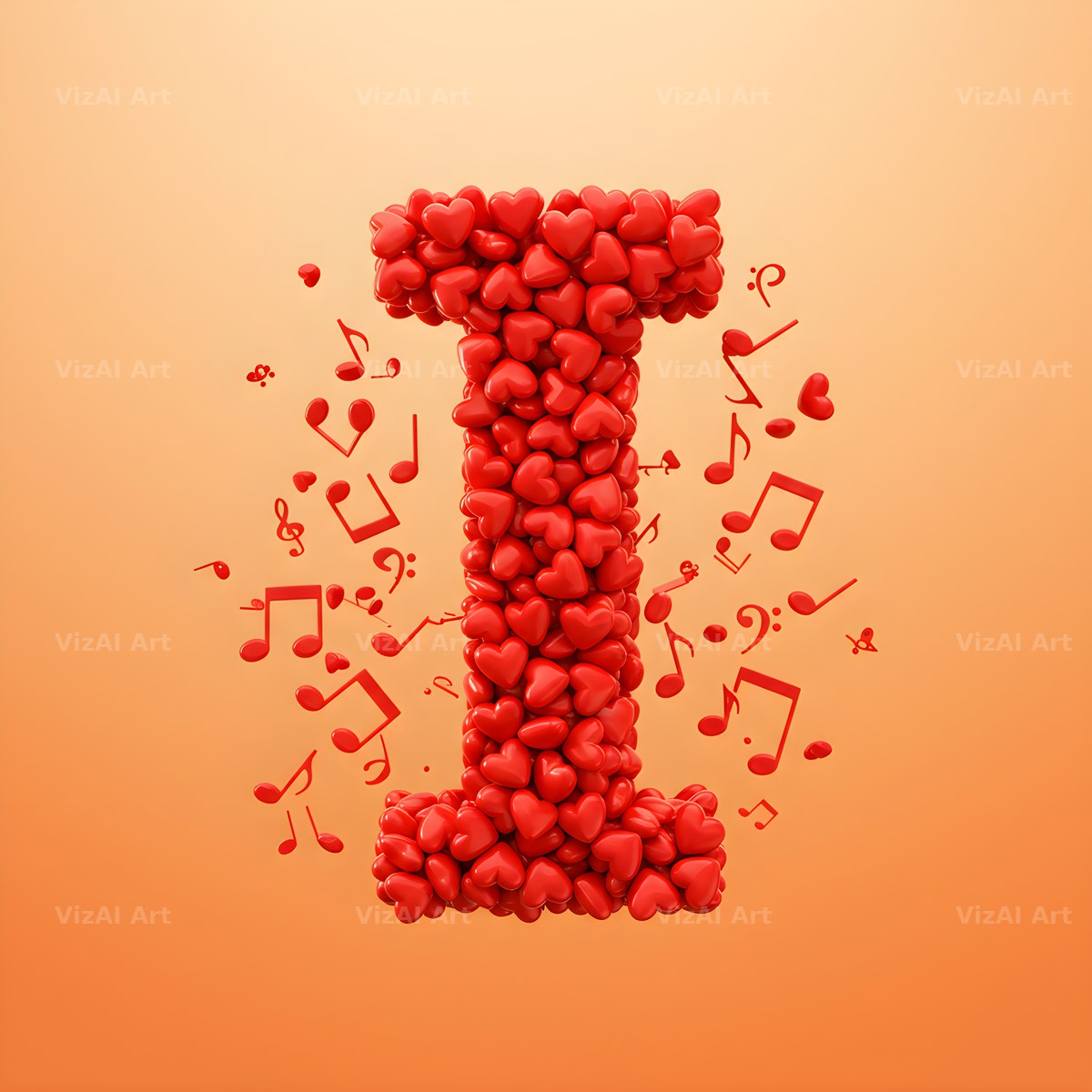 Red Heart Petal alphabet letter I