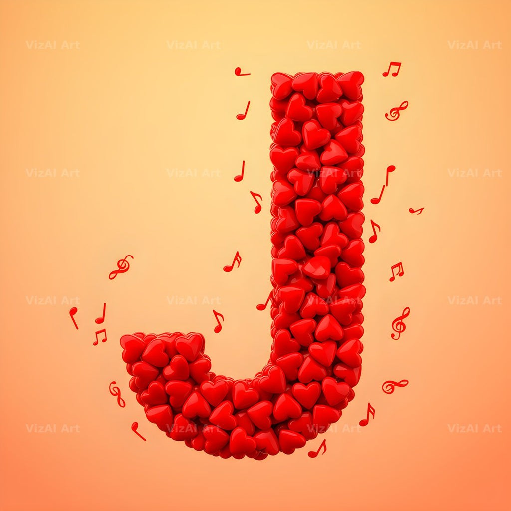 Red Heart Petal alphabet letter J
