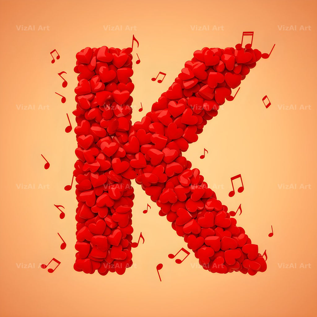 Red Heart Petal alphabet letter K